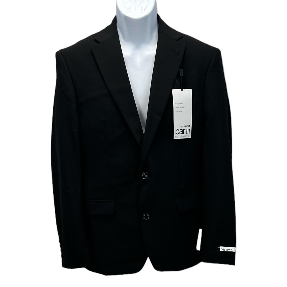 Bar III Slim Fit Wrinkle Resistant Wool Blend Suit Jacket - Black - size 38S